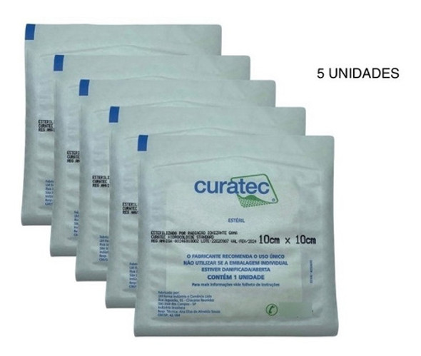 Kit Com 5 Hidrocolóide Curatec Curativo 10cm X 10cm Feridas 0