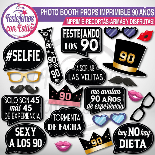 Photo Props Imprimible Cumple 90 Años Carteles Para Fotos 1