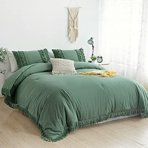 Cozytide Sage Green Comforter Set Queen Shabby Boho Chic Fri 0