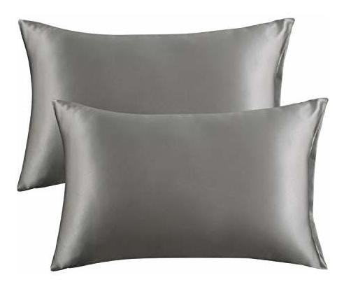 2 Fundas De Almohada De Seda Gris Oscuro De 20 X 30 Pulgadas 0