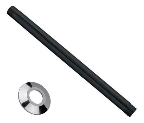 Brazo Caño De Ducha Para Techo 1/2 Negro Mate 25cm + Roseta 0