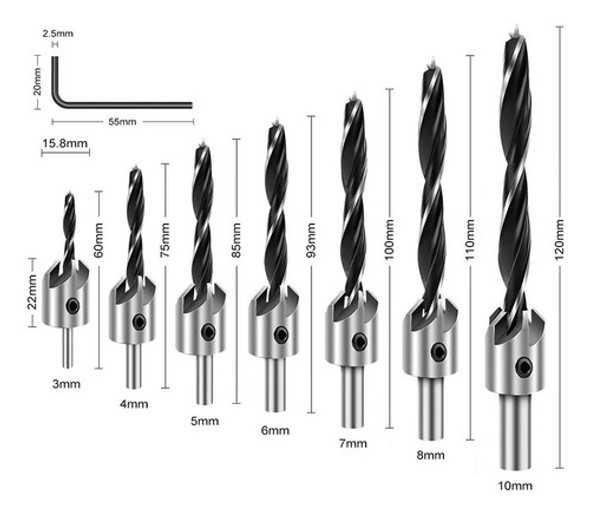 Set De Mechas Avellanadoras 7 Piezas 3mm A 10mm 1