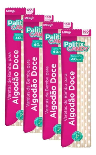 Palito Algodão Doce Grande 100 Und 40cm 0