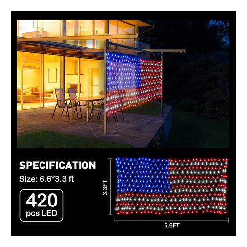 Laliled 420 Luces Led De Bandera Americana Superbrillantes, 1