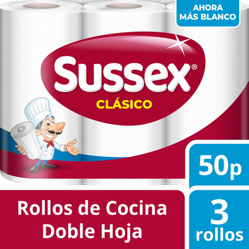 Rollo De Cocina Sussex Clasico 50 Paños 3 Un Pack 1