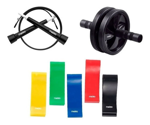Set Rueda Abdominales + 5 Bandas Elásticas + Soga Fitness 0
