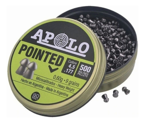 Balines Apolo Pointed Calibre 4,5 9gr Lata X500 Unidades 0