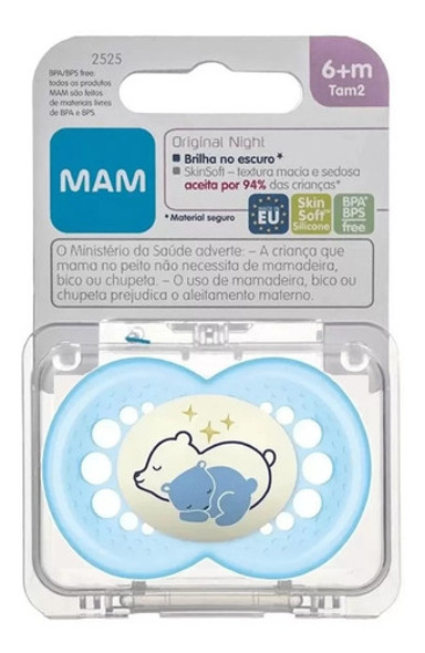 Chupeta Brilha No Escuro Original Night 6m+ Azul - Mam 1
