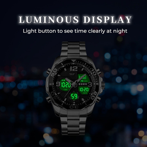 Reloj Elegante Hombre Burk 1649 Luz Alarma Analogico Digital 1