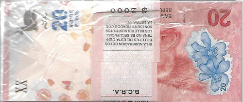 Fajo 100 Billetes $ 20 Guanaco Numero Bajo Unc Palermo 1