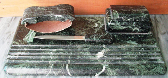 Tintero Escribania Antiguo Marmol Verde Secante Y Abrecartas 0