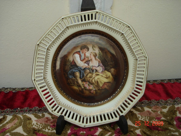 Plato Porcelana Alemana Antiguo Calado Fino Diseño Miralo 0