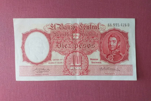 Billete 10 Pesos Moneda Nacional Argentina Serie D 66995426 1