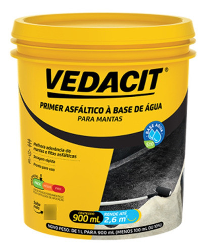 Primer Eco Vedacit 900ml Base Agua P/ Manta Adesiva Asfaltic 0