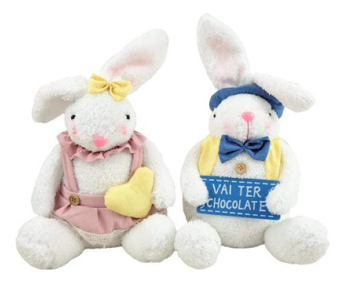 Casal De Coelho Sentado Branco Azul E Rosa 36/37cm Páscoa 0