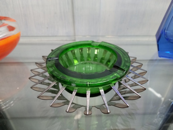 Manyantiques - Cenicero De Diseño En Cristal Y Metal 1