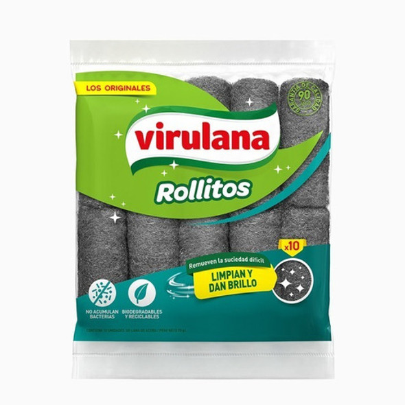 10 Pack De 10 Rollitos De Esponja Lana De Acero Virulana 1