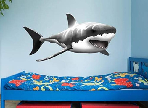 Decalque De Parede Gigante De Grande Tubarão Branco Vwaq, A 1