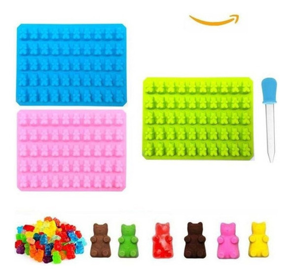 Paquete De 3 Moldes De Oso De Goma De Silicona Bandeja De Fa 0