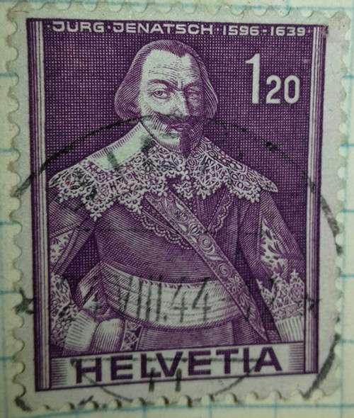 Sello Suizo Jurg Jenat Helvetia 1,20 Año 1944 1