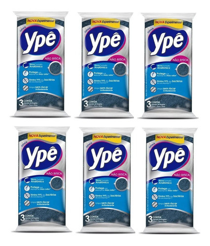 Kit 6 Esponja Antibac Ypê Não Risca 18 Un Formato Anatômico 0