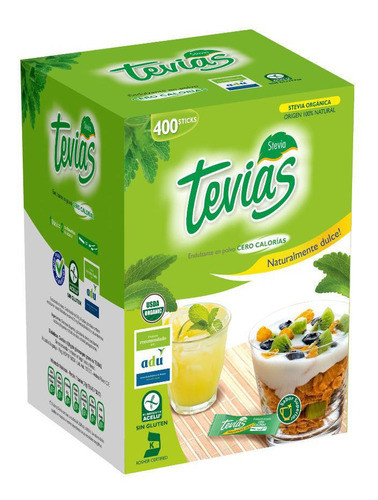 Edulcorante Tevias  Caja 400 Bastones  Adu Y Acelu Stevia 0