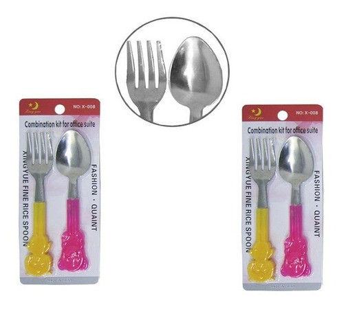 2 Kit Talheres Infantil Ursinho Colorido 2 Colher E 2 Garfo 0