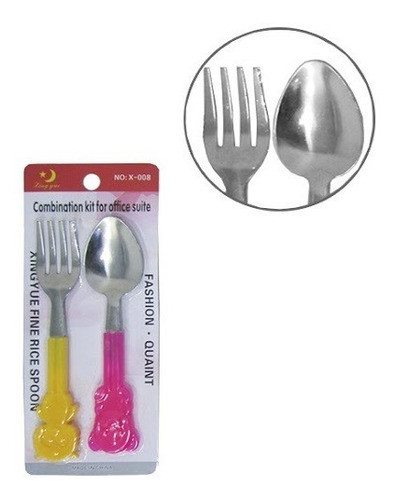 2 Kit Talheres Infantil Ursinho Colorido 2 Colher E 2 Garfo 1