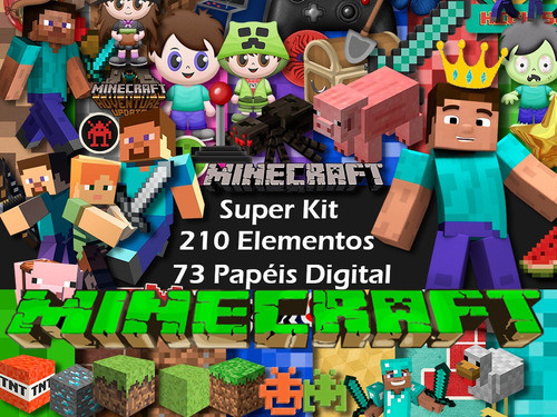 Super Kit Papeles Digital Minecraft + Clipart Png 1