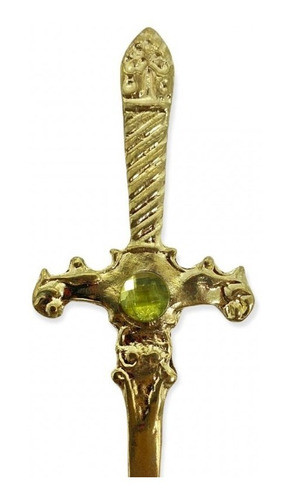 Athame De Metal Cor Dourado Brilhante E Pedra Verde Com 15cm 1