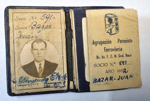 Carnet De Ferrocarril Roca Agrupacion Peronista 1952 1