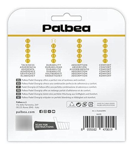 Palbea White Padel Overgrip - Paquetes De 1