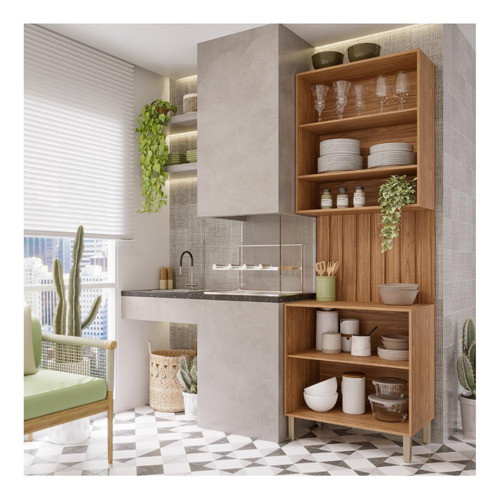 Kit Cozinha C/balcão Aéreo Modulo 80cm Freijo Verde Mgm 1