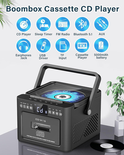 Reproductor De Cd Y Casete Con Bluetooth, Control Remoto, Us 1