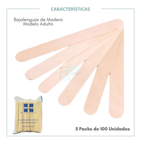 Pack X5 Bajalenguas De Madera Descartables Adultos 100 Und 1