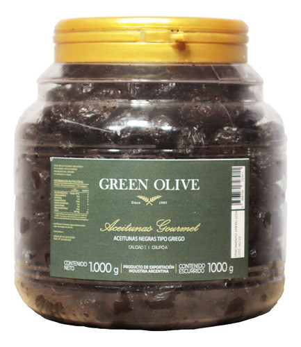 Aceitunas Negras Nat Griegas Green Olive X 1 Kg. Esc. Pet 0
