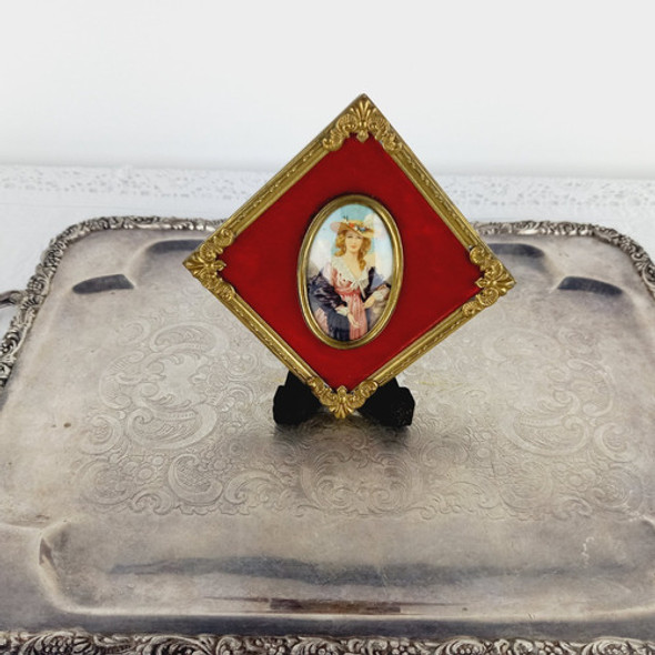 Cuadrito Holandes Marco Antiguo Dama Vidrio Bombe Miralo 1