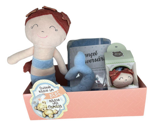 Cesta Chá De Bebê Lençol Mesversário Pelúcia Naninha Sereia 0