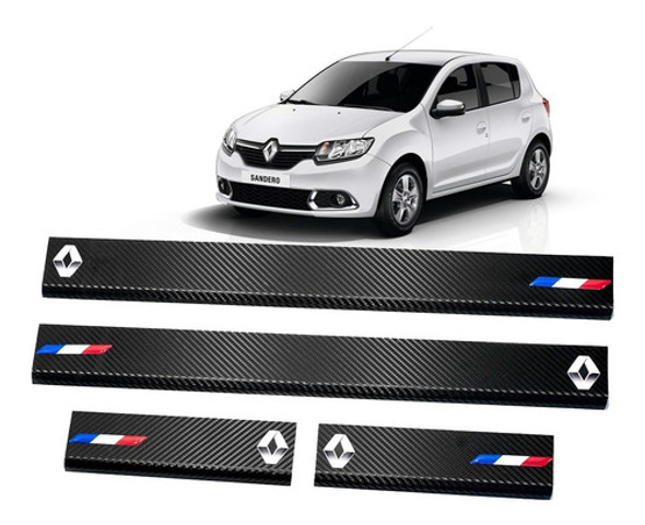 Cubre Zocalos Simil Carbono P/ Renault Sandero Logo + Bandera 0