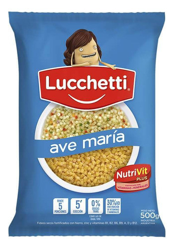 Fideos Lucchetti Ave Maria Paquete De 500gr X15 Unidades 0