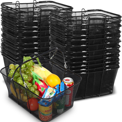 Paquete De 20 Cestas De Compras Negras Con Asas De 15.8 X 1. 0