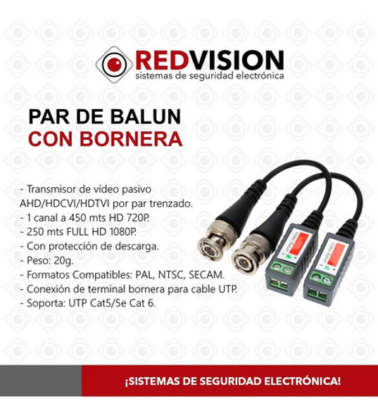 Pack X5 Par Balun Video Utp Bnc Hd Ahd Tvi Cvi Cámara Cctv 1 Pack X5 Par Balun Video Utp Bnc Hd Ahd Tvi Cvi Cámara Cctv 1