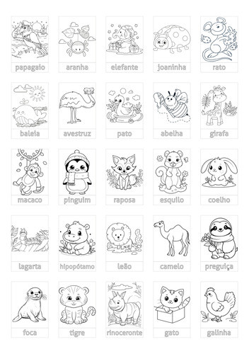 Kit 25 Desenhos Para Colorir #01 - Animais 1 - Tamanho A4 0