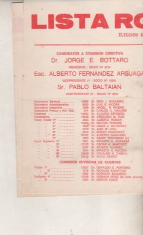 Boleta Elecciones Club Independiente Año 1985 / 1987 L Roja 0