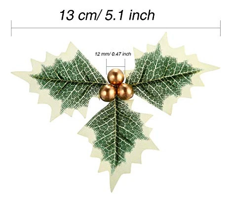 Bayas Doradas Con Hojas Artificiales Para Deco Navideña X30u 1