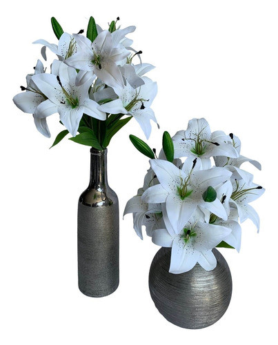 9x Buquê De Lírio Branco Realista Flor De Silicone Para Casa 0