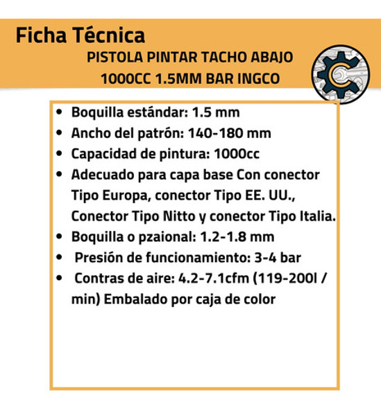 Pistola P Pintar 1000cc 1.5 Mm Tacho Metalico Ingco Asg3101 1