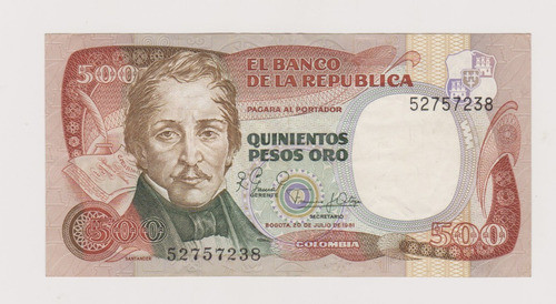 Billete Colombia 500 $ Año 1981 Muy Bueno + 0