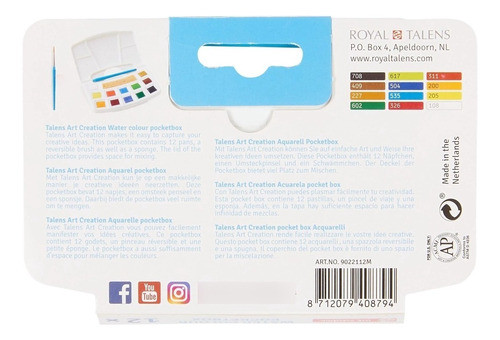 Acuarelas Talens Art Creation Pocketbox X 12 Colores Estuche 1