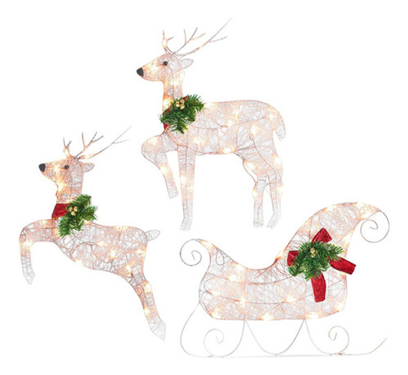 Kit 3: Decoração De Natal Com Renas, Iluminada Por Veados Co 0 Kit 3: Decoração De Natal Com Renas, Iluminada Por Veados Co 0